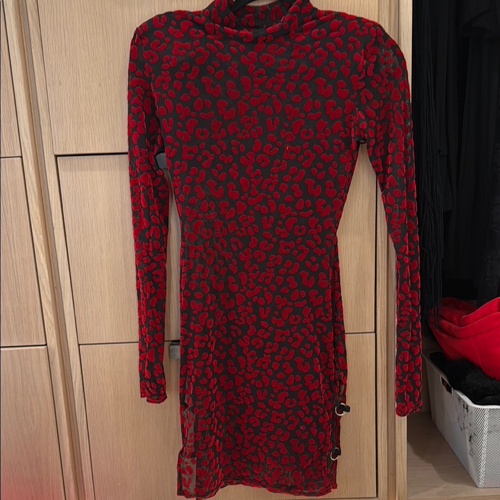 Red and Black Patterned Women's Dress